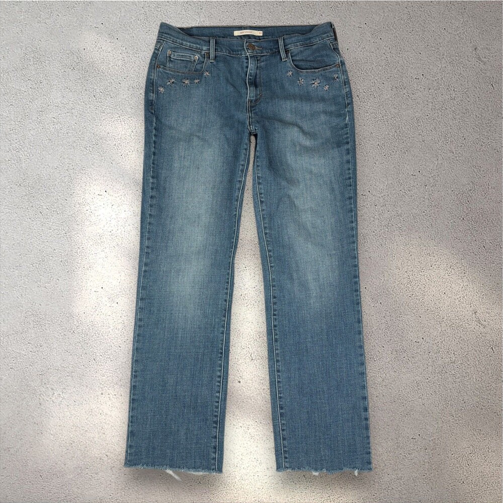 Levi's 505 Straight Jeans Women's W30 L32 Medium Wash Upcycled Embroidered Retro
